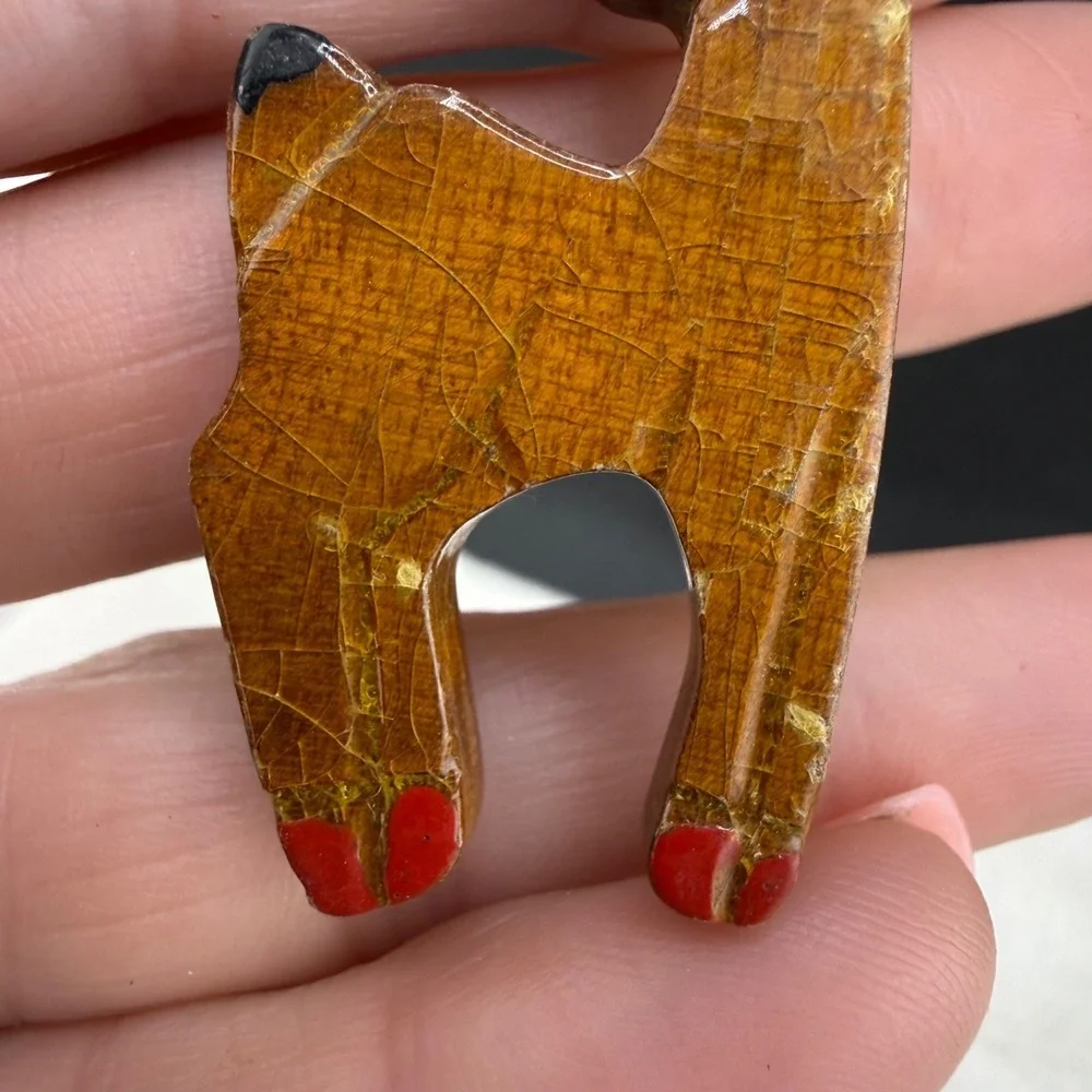 Vintage Hand Crafted Deer Brooch Wood